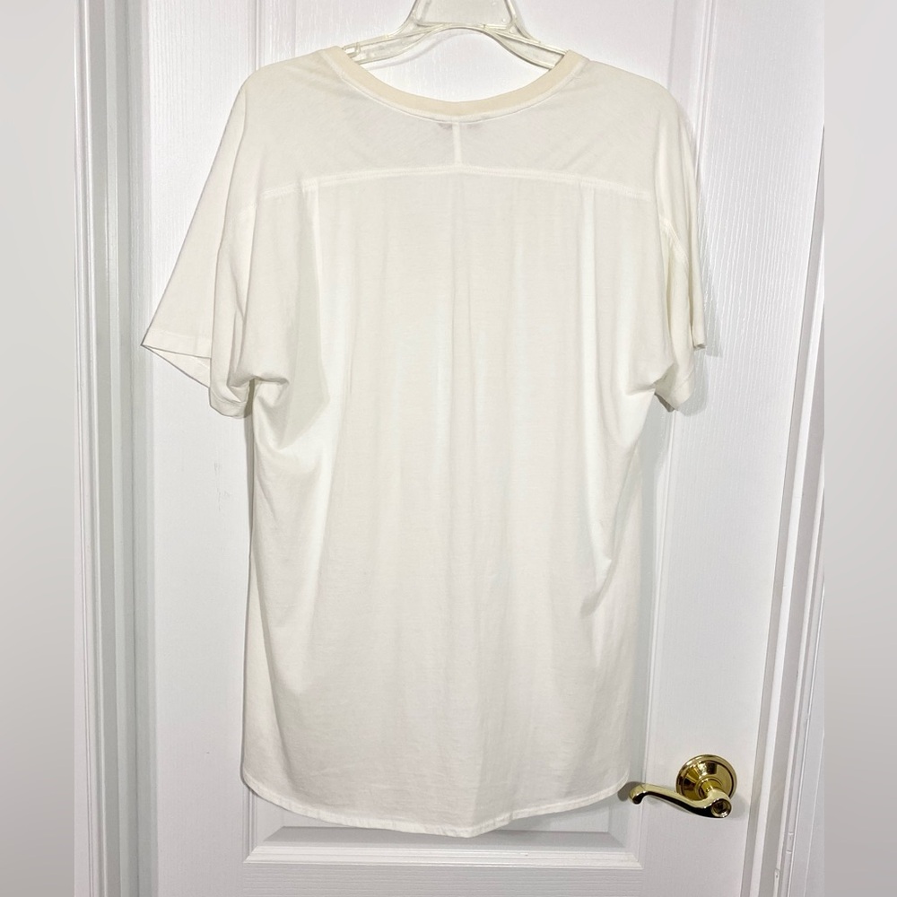 ADAM Adam Lippes Pima Cotton Deep V Neck Tee Ivory Large - Picture 2 of 5